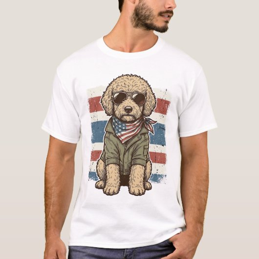 愛国的な落書き犬のビンテージ彫刻Tシャツデザイン Tシャツ (正面)