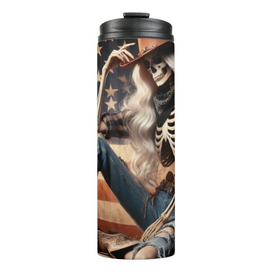 愛国的な衣装のスケルトン女性のカーボーイ タンブラー (正面)