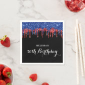 愛国的な誕生日エレガントブルーレッドグリッタードリップ スタンダードカクテルナプキン (インサイチュ)