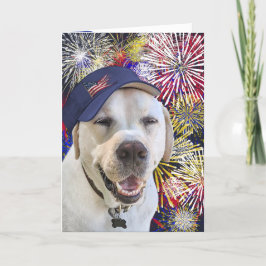愛国的な誕生日犬と花火 カード