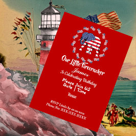 愛国的な象 アメリカ国旗 誕生日の少年 かわいい 招待状