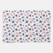 愛国的な貝殻と珊瑚の夏 キッチンタオル (横)