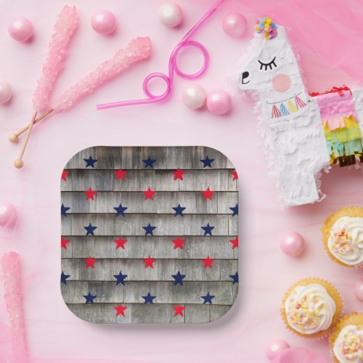 愛国的な赤い海軍の青い星の素朴な屋根板 ペーパープレート (パーティー)