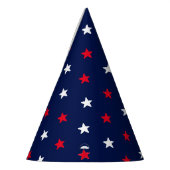 愛国的な赤い白いネイビーブルーの星模様 パーティーハット (左)