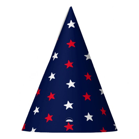 愛国的な赤い白いネイビーブルーの星模様 パーティーハット (左)