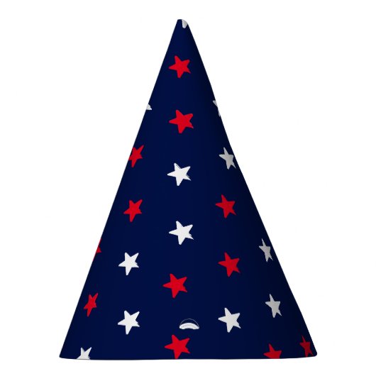 愛国的な赤い白いネイビーブルーの星模様 パーティーハット (右)