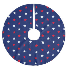愛国的な赤い白い海軍の青い星クリスマス ブラッシュドポリエステルツリースカート