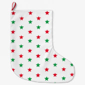 愛国的な赤い白と緑の星模様 ラージクリスマスストッキング (正面)