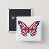 愛国的な赤い白と青い蝶のボタン 缶バッジ (正面&裏面)