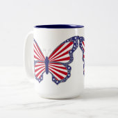愛国的な赤い白と青い蝶のマグ ツートーンマグカップ (正面左)