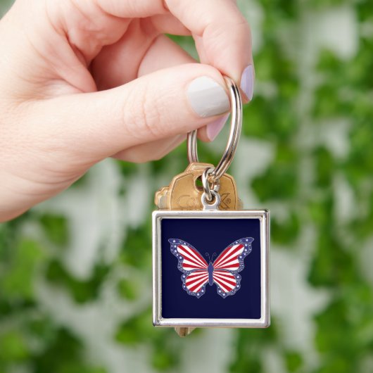 愛国的な赤い白と青い蝶キーチェーン キーホルダー (手)