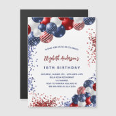 愛国的な赤い青い風船の誕生日の贅沢 マグネット招待状 (正面/裏面)