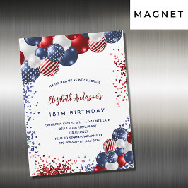 愛国的な赤い青い風船の誕生日の贅沢 マグネット招待状