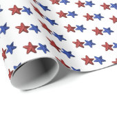 愛国的な赤い青のグリッター星のパターンが白 ラッピングペーパー (ロールコーナー)