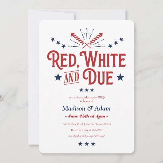 愛国的な赤ちゃん歓迎会 赤白青 アメリカン 招待状 (正面)