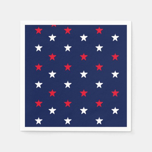愛国的な赤とネイビーブルーの星の休日 スタンダードカクテルナプキン (正面)