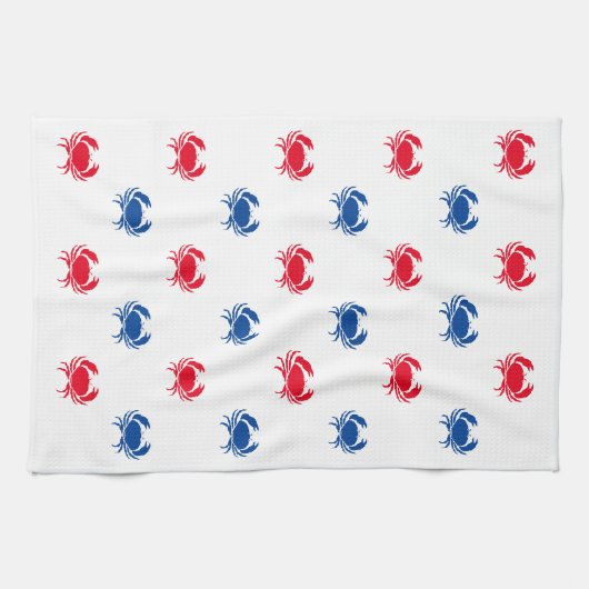 愛国的な赤と青のカニのパターン キッチンタオル (横)