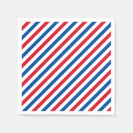 愛国的な赤と青のストライプ スタンダードカクテルナプキン (正面)
