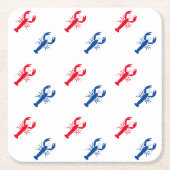愛国的な赤と青のロブスターパターン スクエアペーパーコースター (正面)