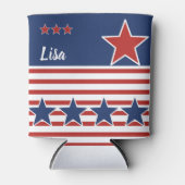 愛国的な赤と青の星とストライプ 缶クーラー (正面)