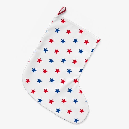 愛国的な赤と青の星のパターン ラージクリスマスストッキング (正面 (吊り時))