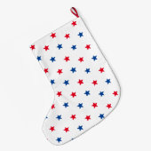 愛国的な赤と青の星のパターン ラージクリスマスストッキング (裏面 (吊り時))