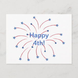 愛国的な赤と青の星の花火 Happy 4th ポストカード