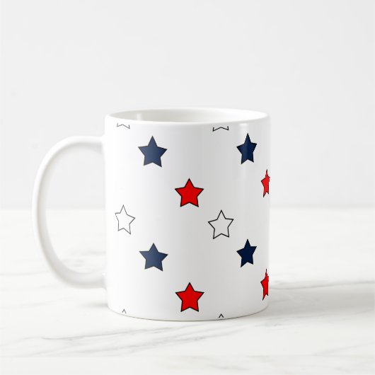 愛国的な赤と青の星 コーヒーマグカップ (左)
