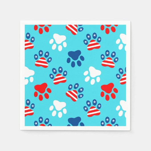 愛国的な赤と青の犬の足のパターン スタンダードカクテルナプキン (正面)