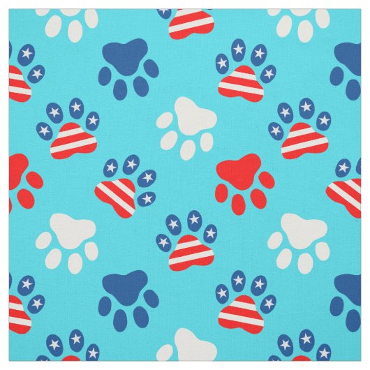 愛国的な赤と青の犬の足のパターン ファブリック (見本)