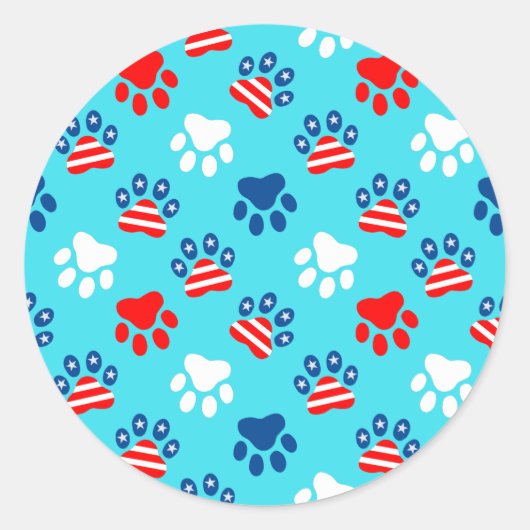 愛国的な赤と青の犬の足のパターン ラウンドシール (正面)