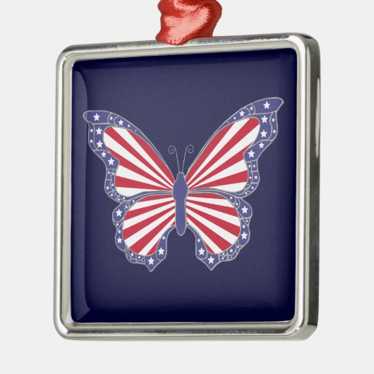 愛国的な赤と青の蝶のオーナメント メタルオーナメント (左)