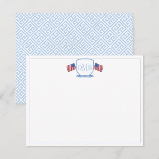 愛国的な赤と青3文字モノグラム サンキューカード (正面/裏面)