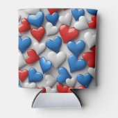 愛国的な赤白と青のアメリカのハート 缶クーラー (正面)