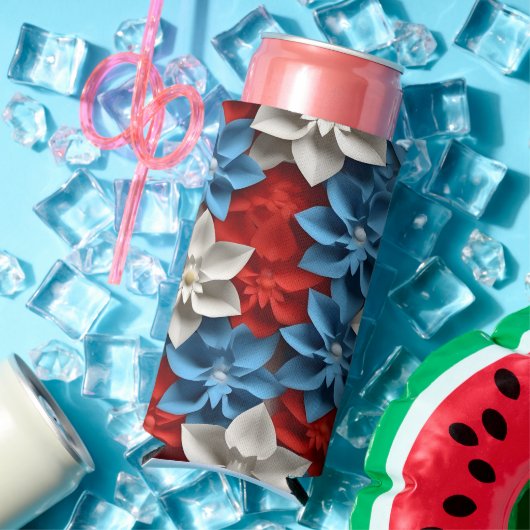 愛国的な赤白青のアメリカの花 スリム缶クーラー (インサイチュ 夏)