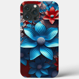 愛国的な赤白青のアメリカの花 iPhone 13 PRO MAXケース