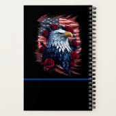 愛国的な赤白青のアメリカ国旗と鷹とバラ ノートブック (裏面)