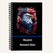 愛国的な赤白青のアメリカ国旗と鷹とバラ ノートブック (正面)