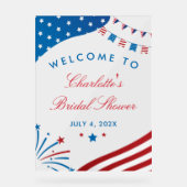 愛国的な赤白青のウェディングシャワーのお出迎え アクリルサイン (正面)