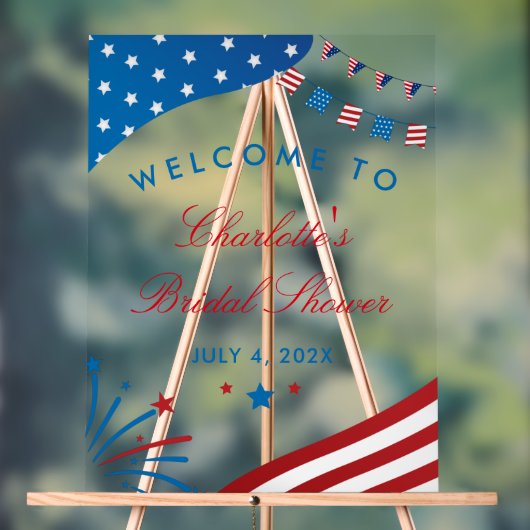 愛国的な赤白青のウェディングシャワーのお出迎え アクリルサイン (ニュートラル)