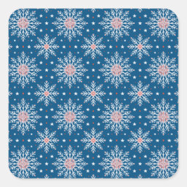 愛国的な赤白青のクリスマス雪の結晶シール スクエアシール