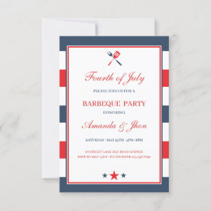 愛国的な赤白青のストライプ 4th of July BBQ 招待状