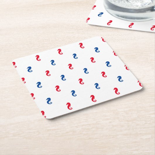 愛国的な赤白青の乗馬パターン スクエアペーパーコースター (アングル)