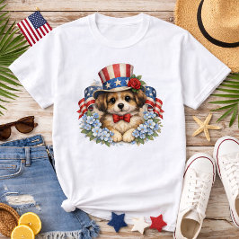 愛国的な赤白青の子犬 Tシャツ