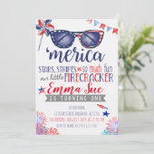 愛国的な赤白青の小さな花火 招待状 (スタンド正面)