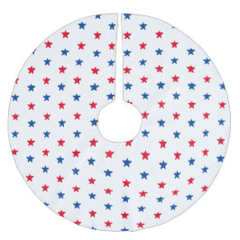 愛国的な赤白青の星模様クリスマス ブラッシュドポリエステルツリースカート