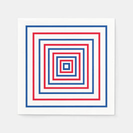 愛国的な赤白青の正方形の幾何学的な休日 スタンダードカクテルナプキン