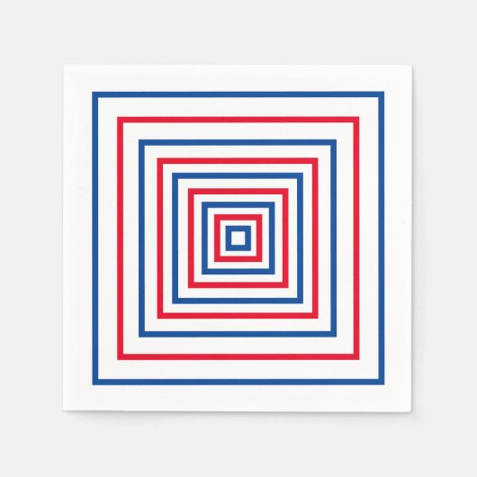 愛国的な赤白青の正方形の幾何学的な休日 スタンダードカクテルナプキン (正面)