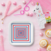 愛国的な赤白青の正方形の幾何学的な休日 ペーパープレート (パーティー)