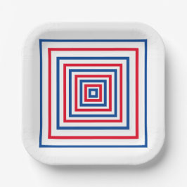 愛国的な赤白青の正方形の幾何学的な休日 ペーパープレート